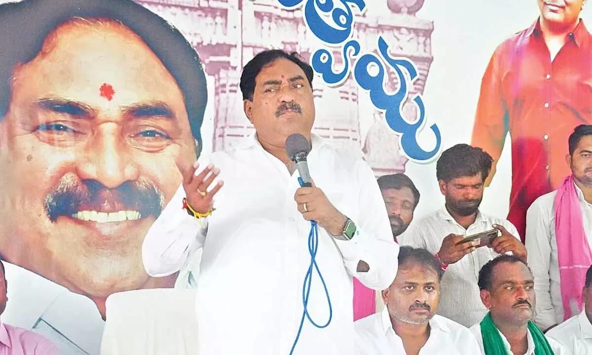 Minister for Panchayat Raj and Rural Development Errabelli Dayakar Rao speaking at a programme at Palakurthi in Jangaon district on Thursday