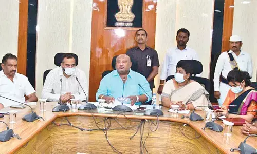 Minister G Kamalakar speaking at a meeting in Karimnagar on Thursday