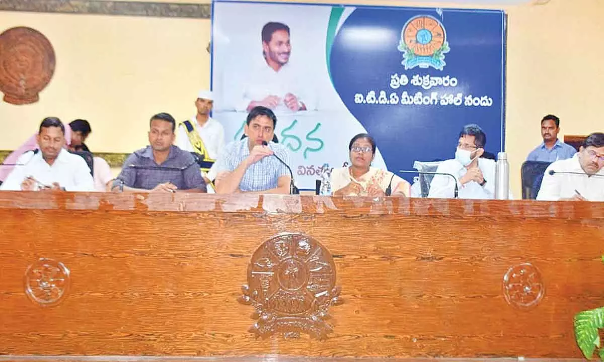 District Collector Sumeet Kumar speaking at a preparatory meeting with the officials of various departments and public representatives in Paderu on Friday
