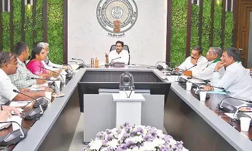 Chief Minister Y S Jagan Mohan Reddy holding a review on agriculture at his camp office in Tadepalli on Friday