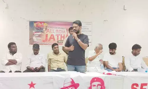 SFIs national president VP Sanu speaking at a meeting in Ongole on Friday