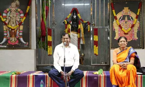 Former Vice Chancellor of Potti Sriramulu Telugu University Prof Bhumaiah speaking at literary conference held on the occasion of Tarigonda Vengamamba’s death anniversary in Tirupati on Friday