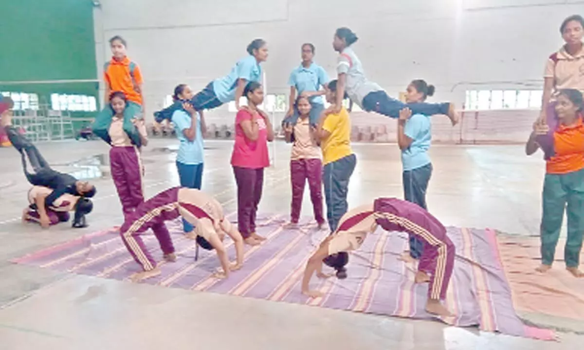 Women students undergoing practical training at SPMVV Physical education department