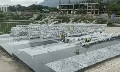 Poles for providing lighting are yet to be installed at the Vinayak Sagar.