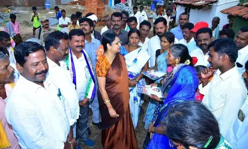 Women and Child Welfare Minister K V Ushasri Charan participating in Gadapa Gadapaku Mana Prabhuthvam at Gollala Doddi village in Bramhasamudram mandal on Sunday