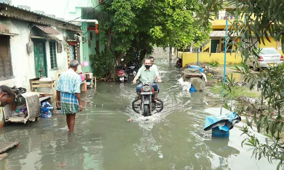 Drain water inundated Kennedy Nagar at 12th division in Tirupati