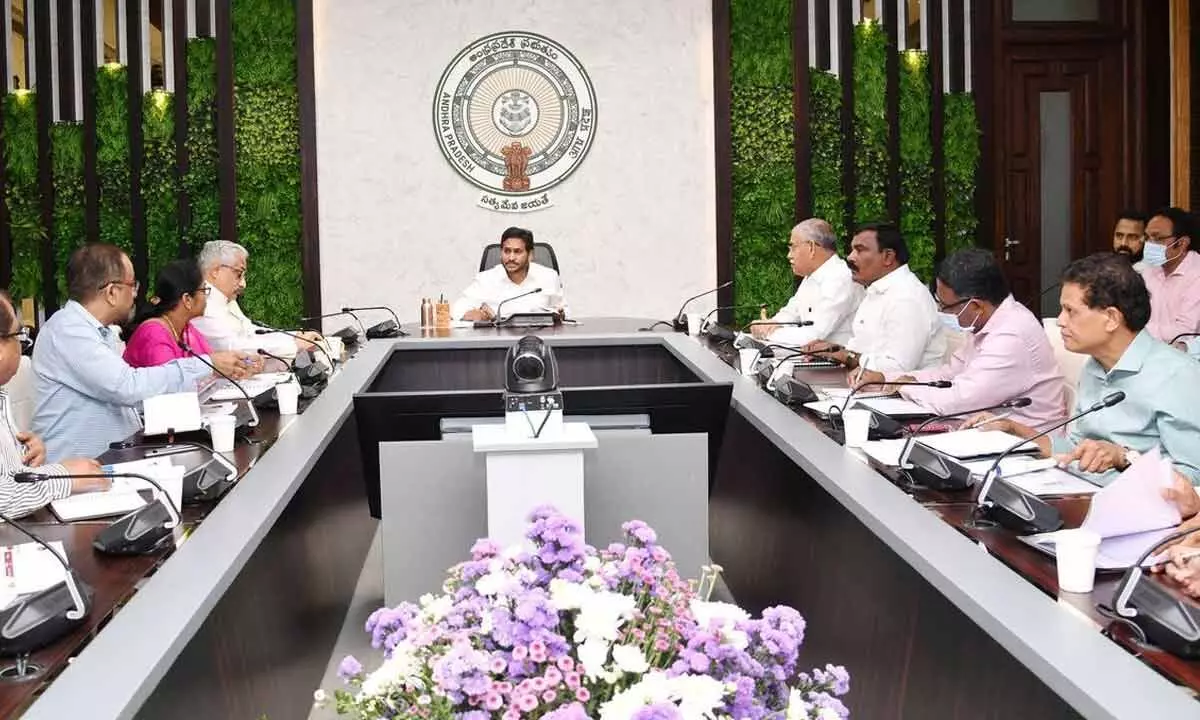 Chief Minister Y S Jagan Mohan Reddy holds a review on SC, ST, BC and Minorites welfare hostels and Gurukuls at his camp office in Tadepalli on Wednesday