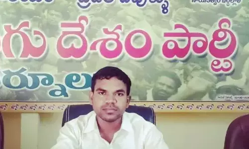Telugu Nadu Students Federation Kurnool parliamentary general secretary Boggula Praveen addressing media persons at TD party office in Kurnool on Wednesday.