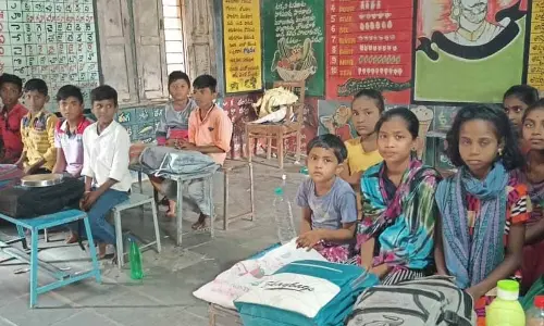 Nagalagaon UPS School students waiting for teacher in the classroom