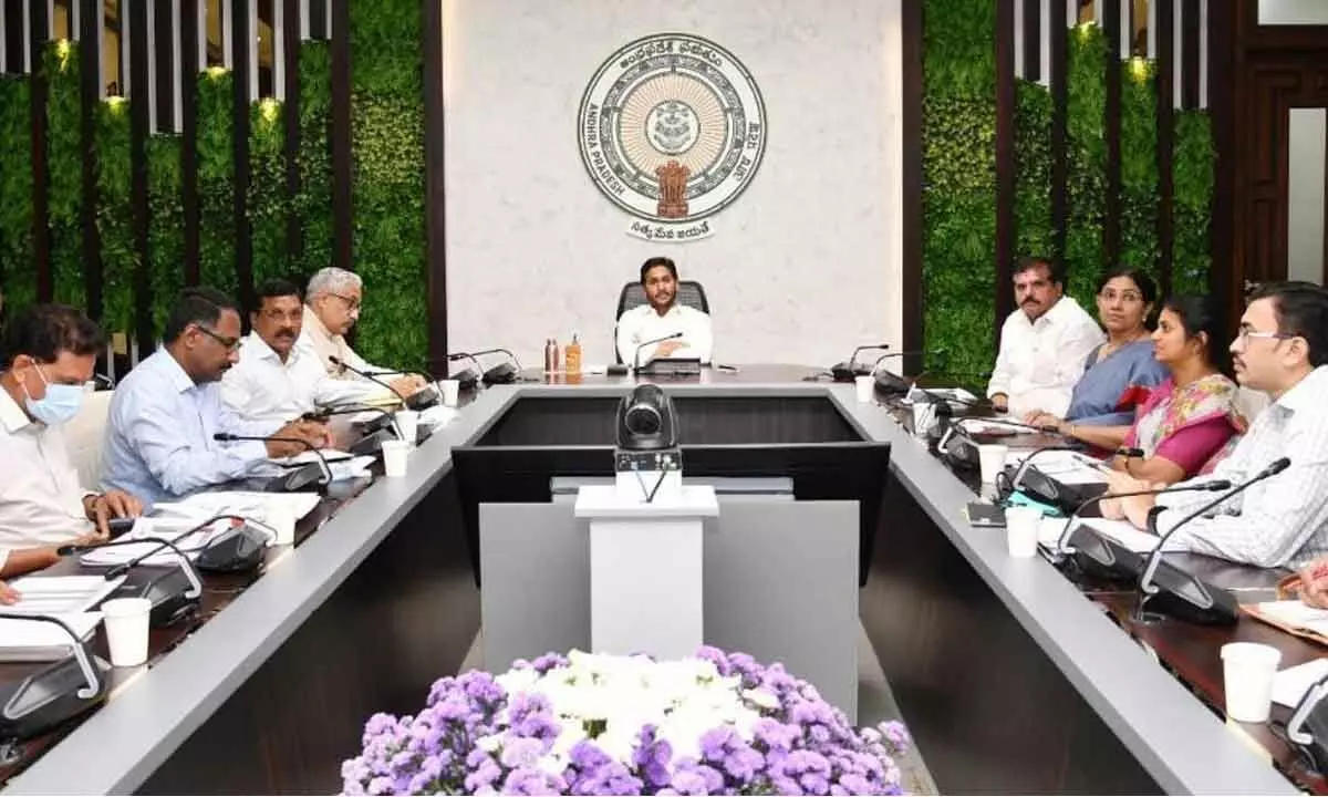 Chief Minister Y S Jagan Mohan Reddy holds a review on educaiton department at his camp office in Tadepalli on Friday