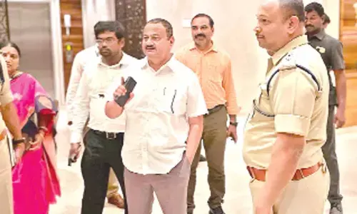Collector K Venkata Ramana Reddy, SP P Parameswar Reddy and joint collector D K Balaji visiting Hotel Taj, the venue of the national meet of labour ministers, in Tirupati on Friday