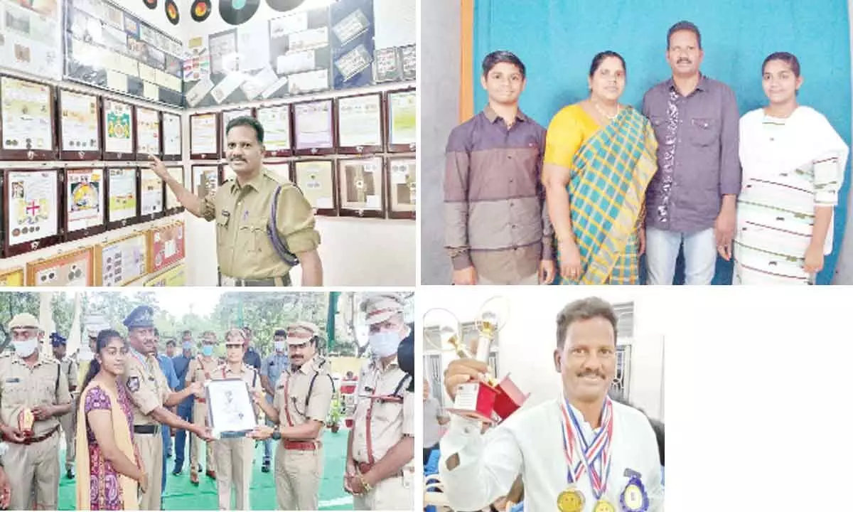 Constable Suresh Reddy showing his collections including coins, stamps, antique things at his house