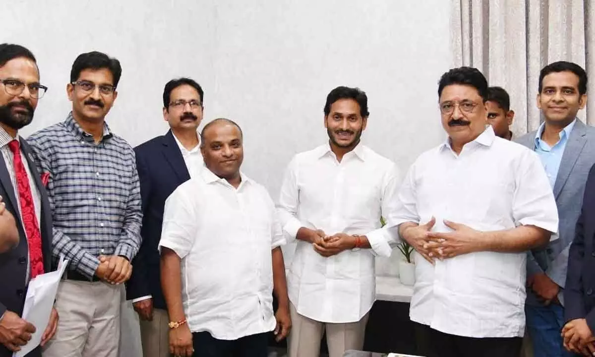 A group of NRI doctors from the USA meeting Chief Minister Y S Jagan Mohan Reddy at his camp office in Tadepalli on Saturday
