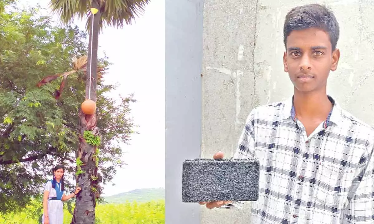 Shirisha from ZPHS Munimoksham developed a device to be used by toddy tappers and T Anil Kumar, a student from  ZPHS Yadira, developed Rubber Brick