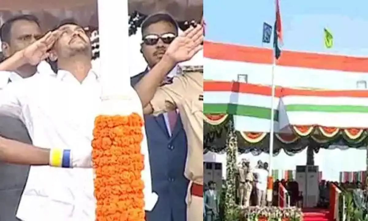 YS Jagan hoists National Flag at Indira Gandhi stadium in Vijayawada