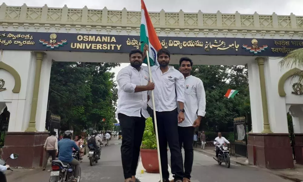 As India celebrates Azadi ka Amrit Mahotsav, Osmania university students seen celebrating independence day with immense joy and pride