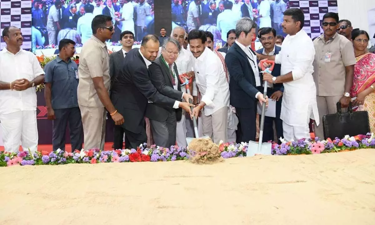 Chief Minister YS Jagan Mohan Reddy at the inaugural of the first phase of the  ATC Tires, Atchutapuram in Anakapalli district on Tuesday