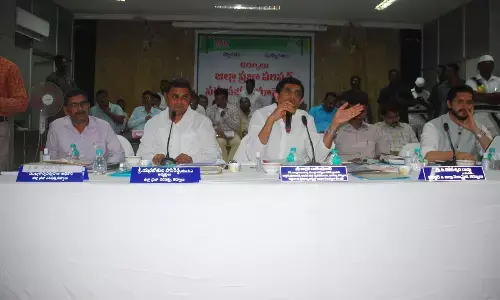 Finance minister Buggna Rajendranath Reddy addressing the ZP general body meeting in Kurnool on Tuesday. District collectors of Kurnool and Nandyal P Koteshwara Rao and Dr Manazir Jilani Samoon and ZP chairman, Yerrabothula Papi Reddy are  also seen.