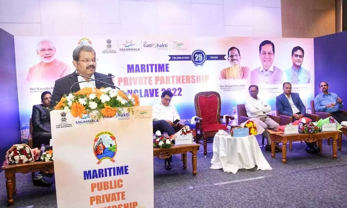 VPA Chairman K Rama Mohana Rao addressing at the inaugural of the conclave hosted by Visakhapatnam Port Authority in Visakhapatnam on Wednesday