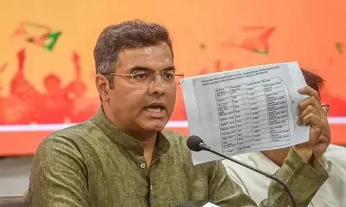 BJP MP Parvesh Verma addresses a press conference at the Delhi BJP office, in New Delhi on Sunday