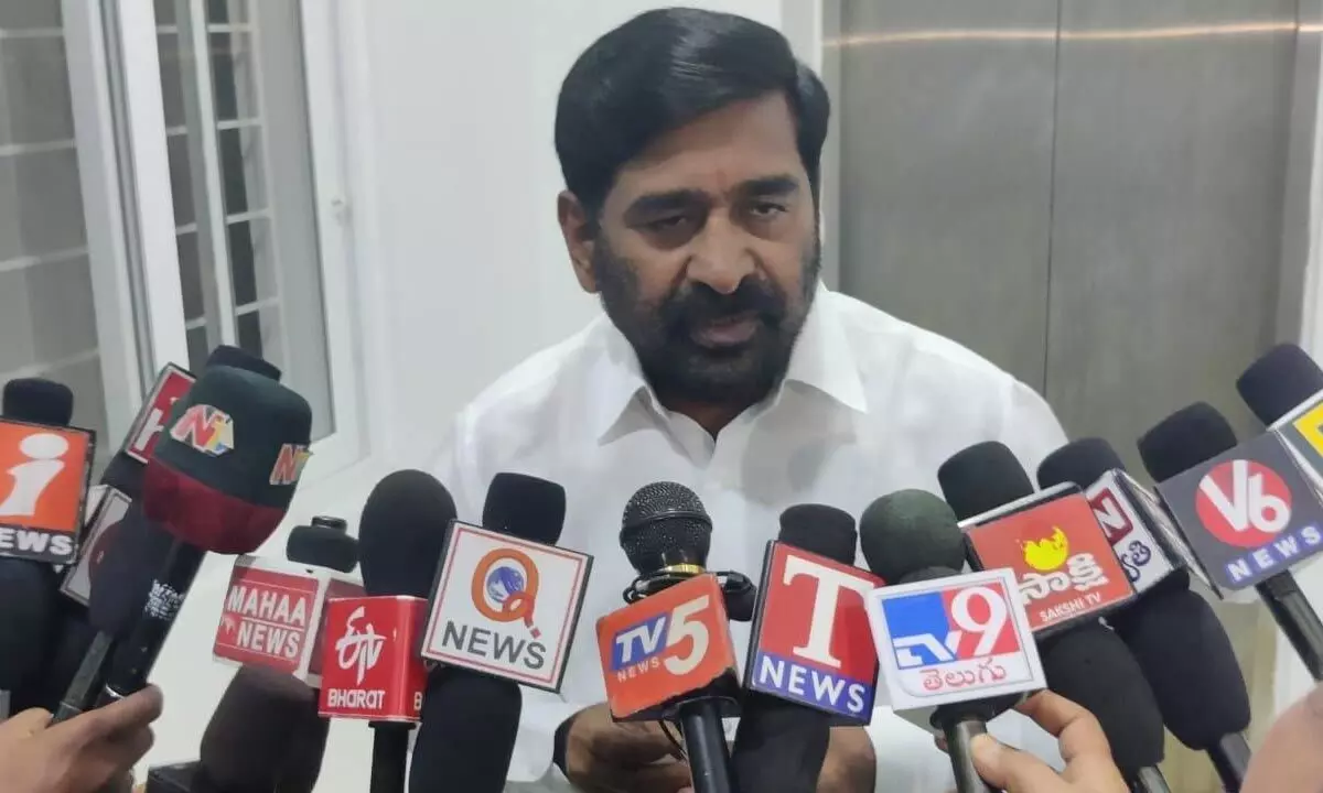 Energy Minister G Jagadish Reddy speaking to media persons in Suryapet on Sunday