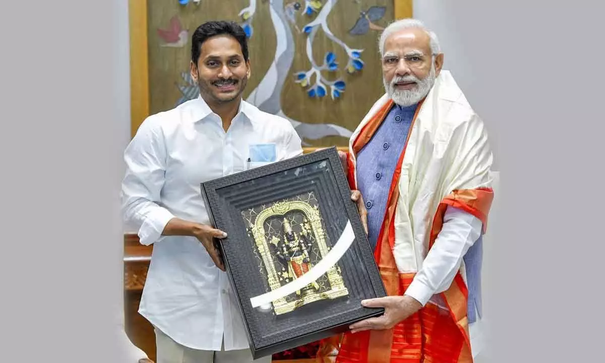 Prime Minister Narendra Modi with Andhra Pradesh Chief Minister YS Jagan Mohan Reddy during a meeting, in New Delhi on Monday