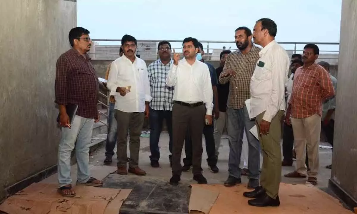 District Collector A Mallikarjuna supervising arrangements made at RK Beach ahead of Chief Minister YS Jagan Mohan Reddy’s visit to Visakhapatnam