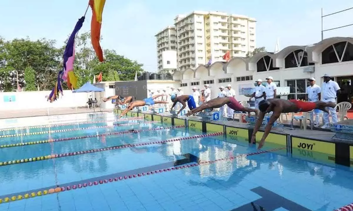 Participants at the Inter-Services Aquatics Championship held at the command swimming pool