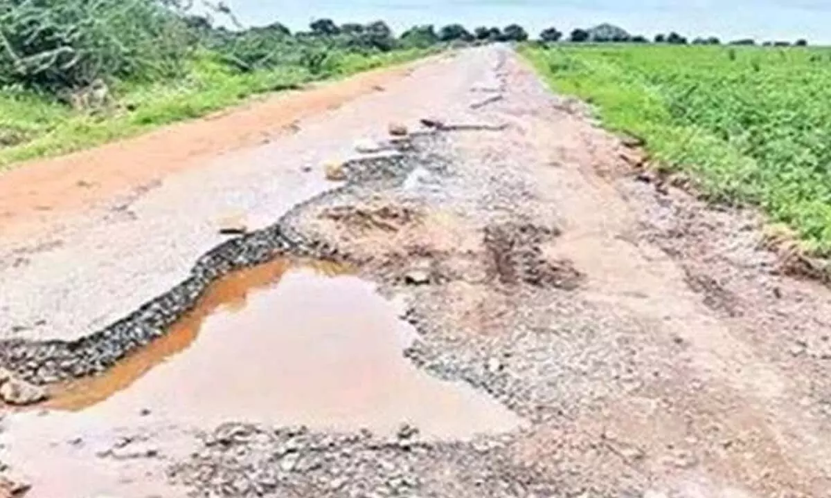 A breached road near Holagunda village in Alur constituency