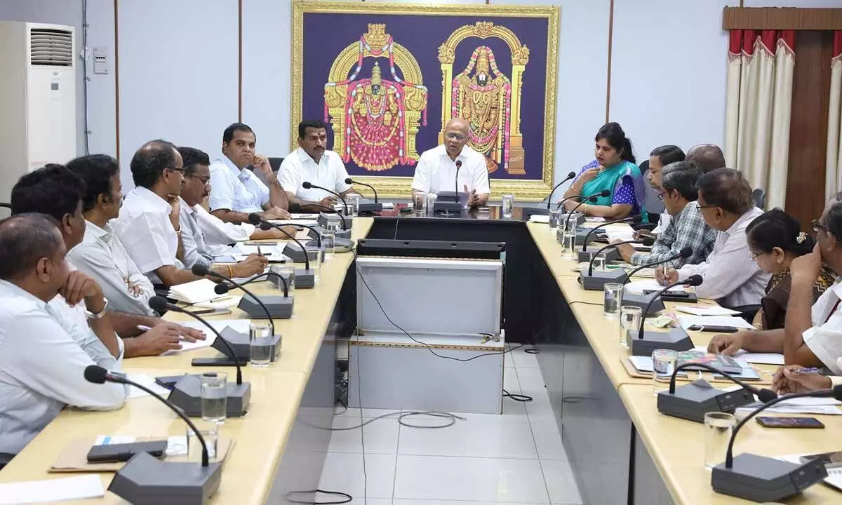 TTD EO A V Dharma Reddy holds a meeting on protecting biodiversity of Tirumala forest ranges in Tirupati on Wednesday