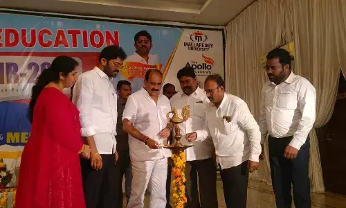 Ongole MLA Balineni Srinivasa Reddy inaugurating the national level education fair organised by Brilliant Computer Education in Ongole on Wednesday