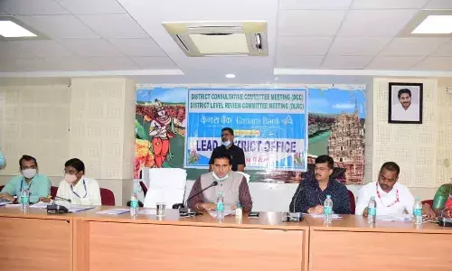 YSR District Collector V Vijaya Rama Raju addressing district-level bankers meeting in Kadapa on Friday