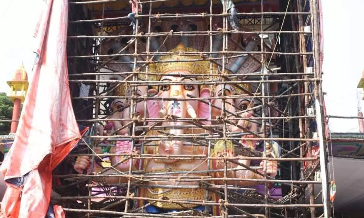 Khairatabad Maha Ganesh getting ready for Chaturthi