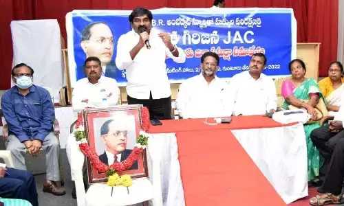 Dalit Girijan JAC executive chairman Dr Panabaka Krishnaiah speaking at a roundtable meeting at Gurram Joshua Vignana Kendram in Guntur on Monday