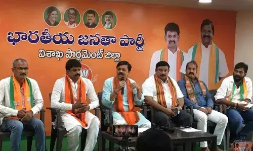 BJP Rajya Sabha member G V L Narasimha Rao speaking at a media conference in Visakhapatnam on Tuesday