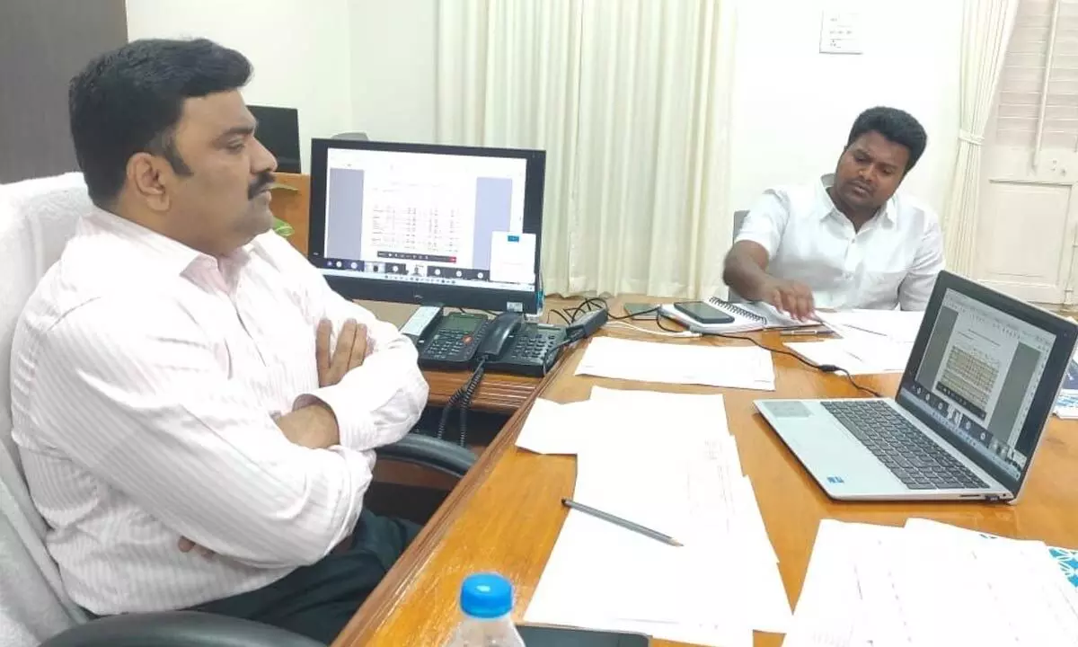 Krishna District Collector P Ranjith Basha addressing the officials at a meeting at the Collectorate in Machilipatnam on Thursday