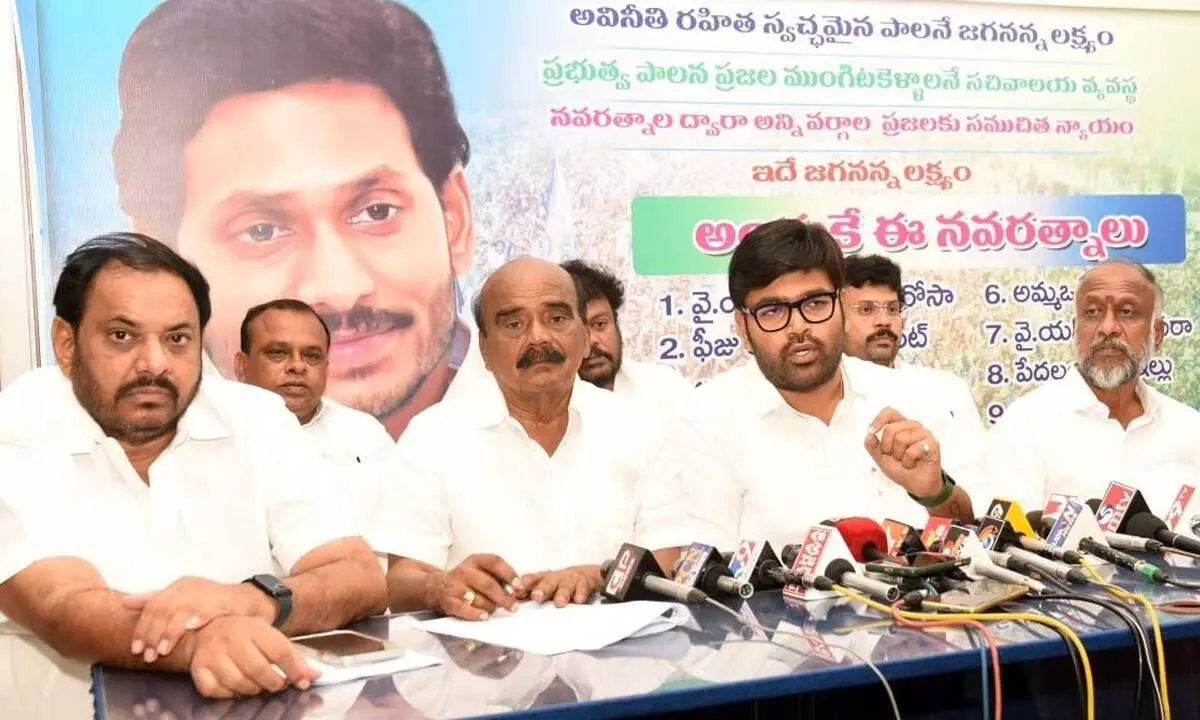 YSRCP MLC Krishna Raghava Jayendra Bharath  addressing media in Tirupati on Thursday