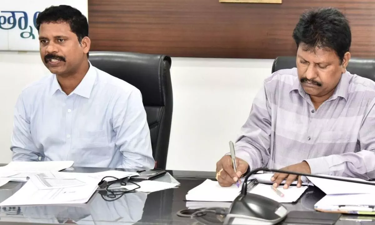 NTR District Collector S Dilli Rao participating in a videoconference from Vijayawada on Thursday