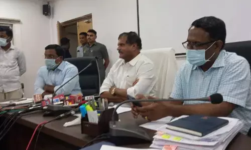 Education Minister Botcha Satyanarayana addressing the media in Vijayawada on Thursday