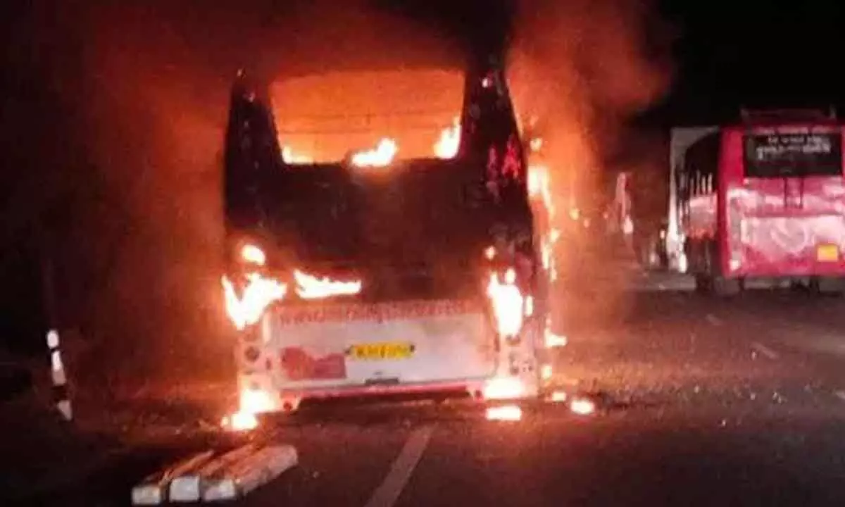 Bus catches fires, 45 passengers have narrow escape