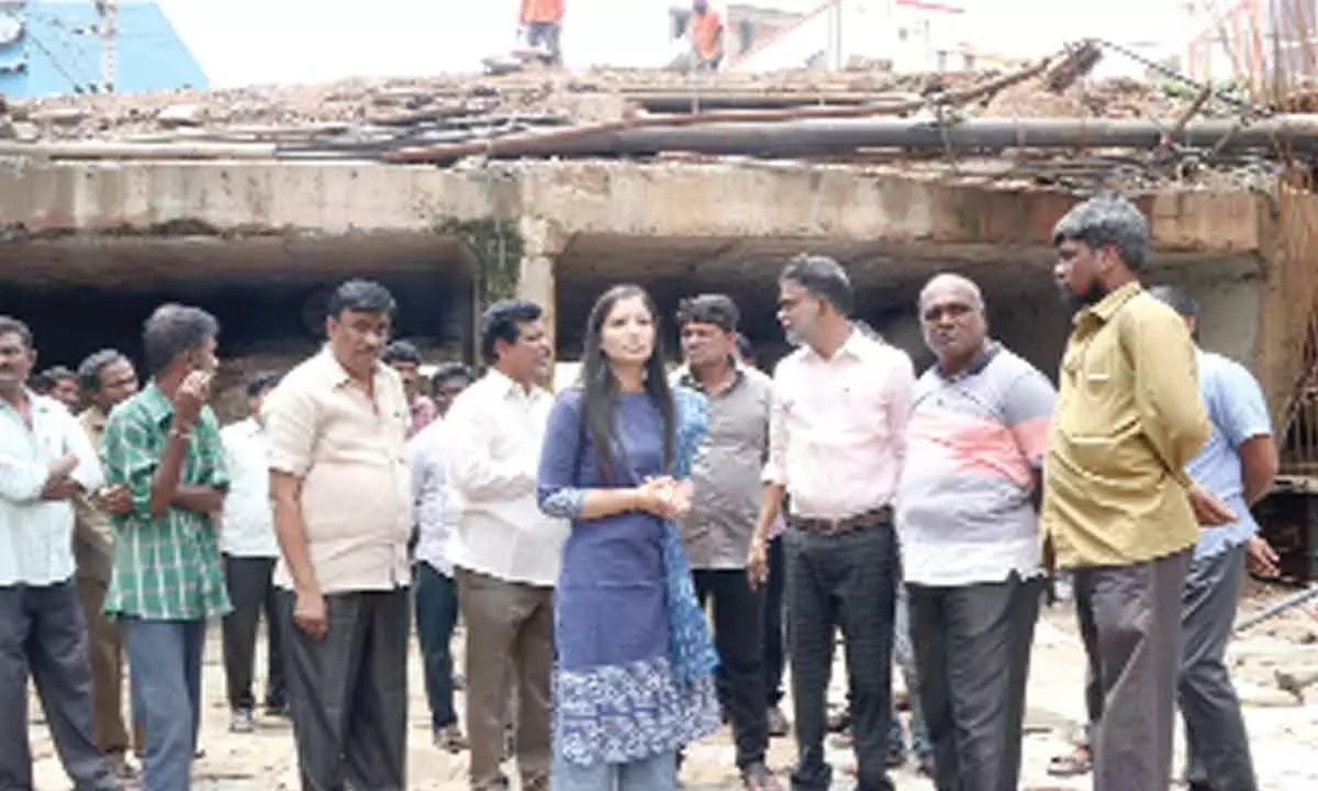 Municipal Commissioner Anupama Anjali inspecting the RuB works in Tirupati on Friday