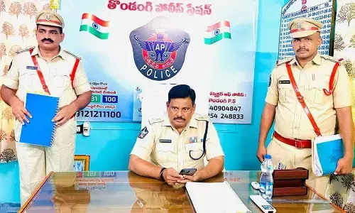 District Superintendent of Police M Ravindranath Babu inspecting the police station at Tondangi on Friday