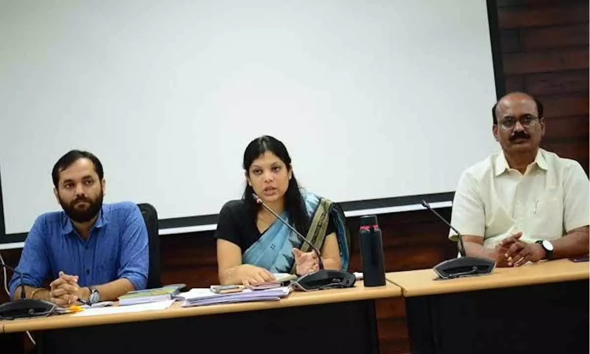 Collector Pamela Satpathi addressing the Gram Panchayats awards awareness meeting in Bhongir on Tuesday