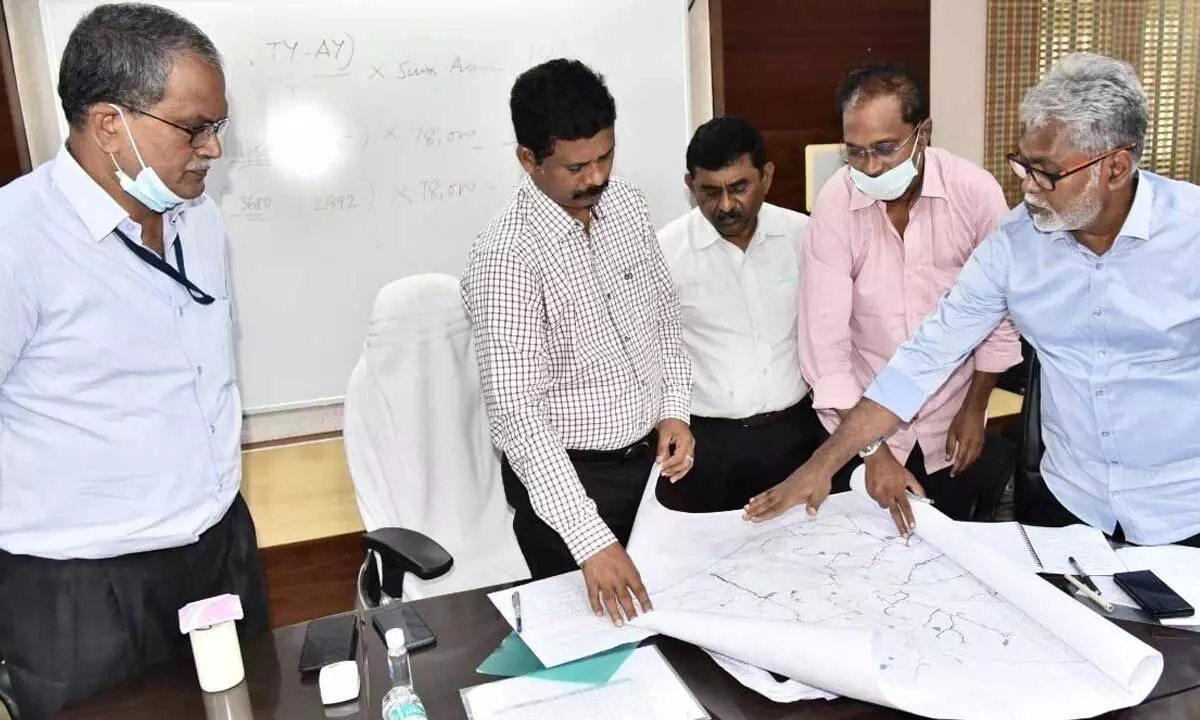 District Collector Dilli Rao and Nandigama MLA M Jagan Moha Rao discussing drinking water schemes with the officials at a meeting in Vijayawada on Tuesday