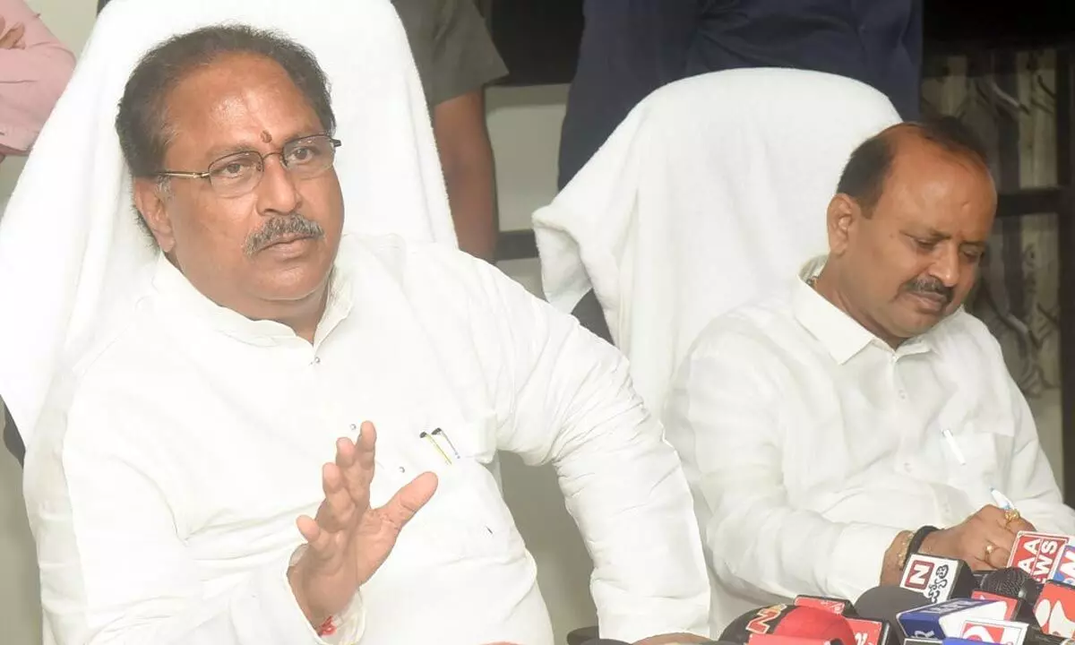 Endowments minister Kottu Satyanarayana addressing a press conference in Vijayawada on Tuesday