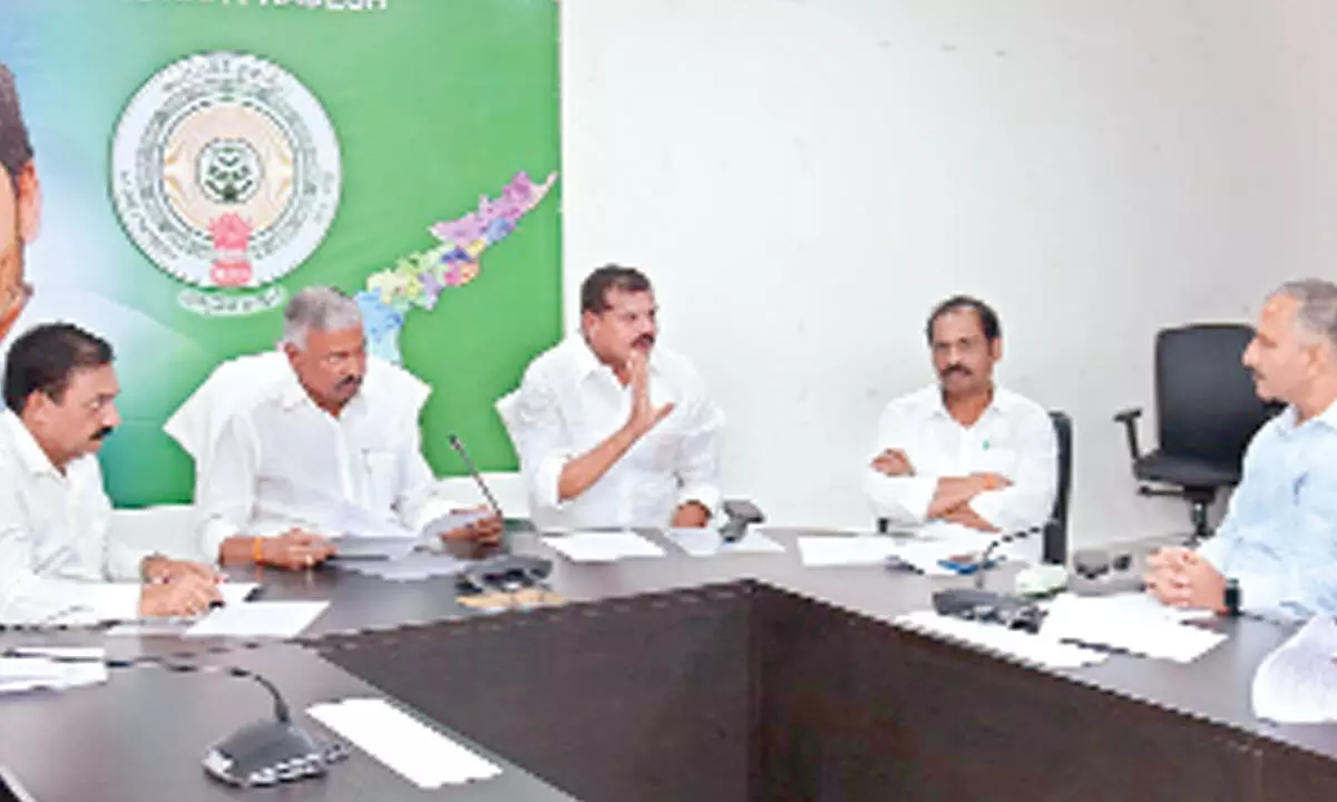 Energy and envirnoment minister Peddireddi Ramachandra Reddy and minister municipal administration and urban development A Suresh review implementation of Centres clean air programme in state at the Secretariat on Wednesday