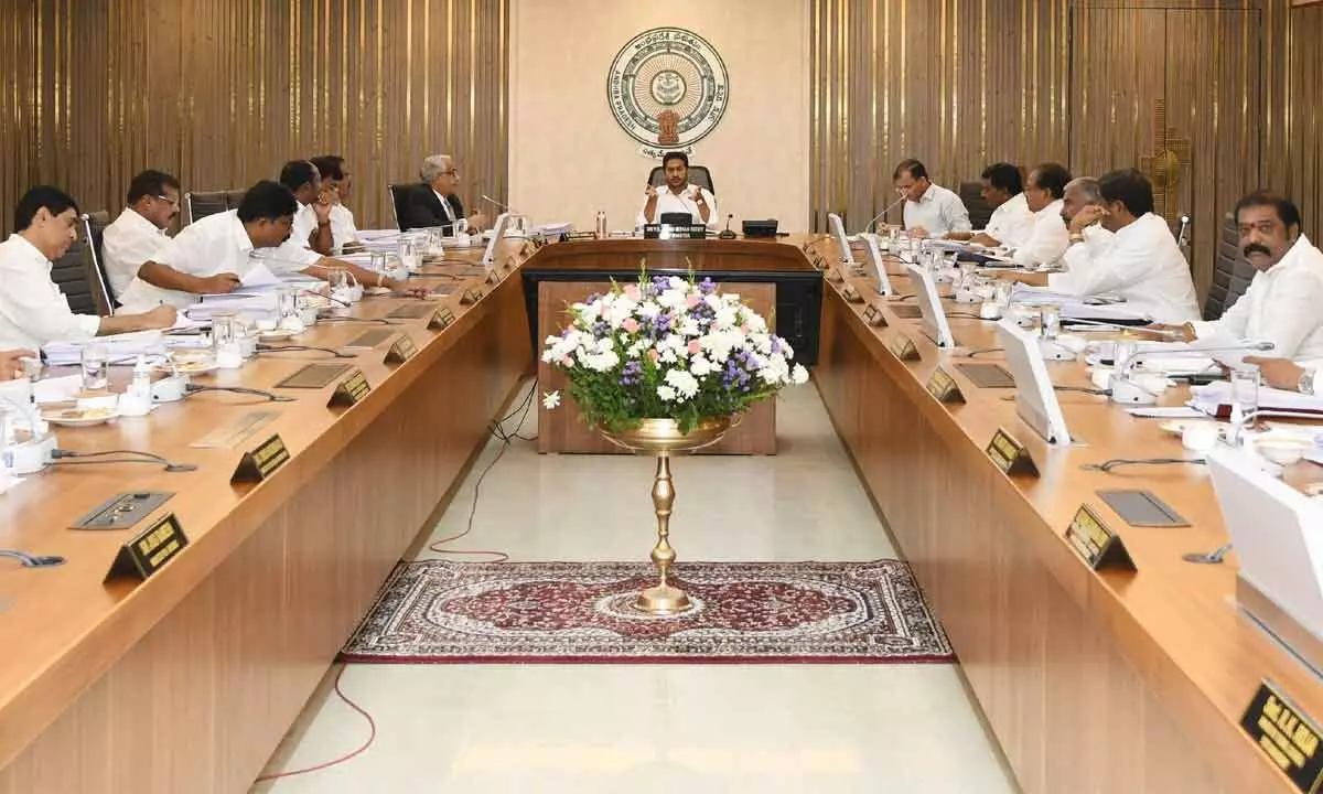 Chief Minister Y S Jagan Mohan Reddy chairs the Cabinet meeting at the Secretariat on Wednesday