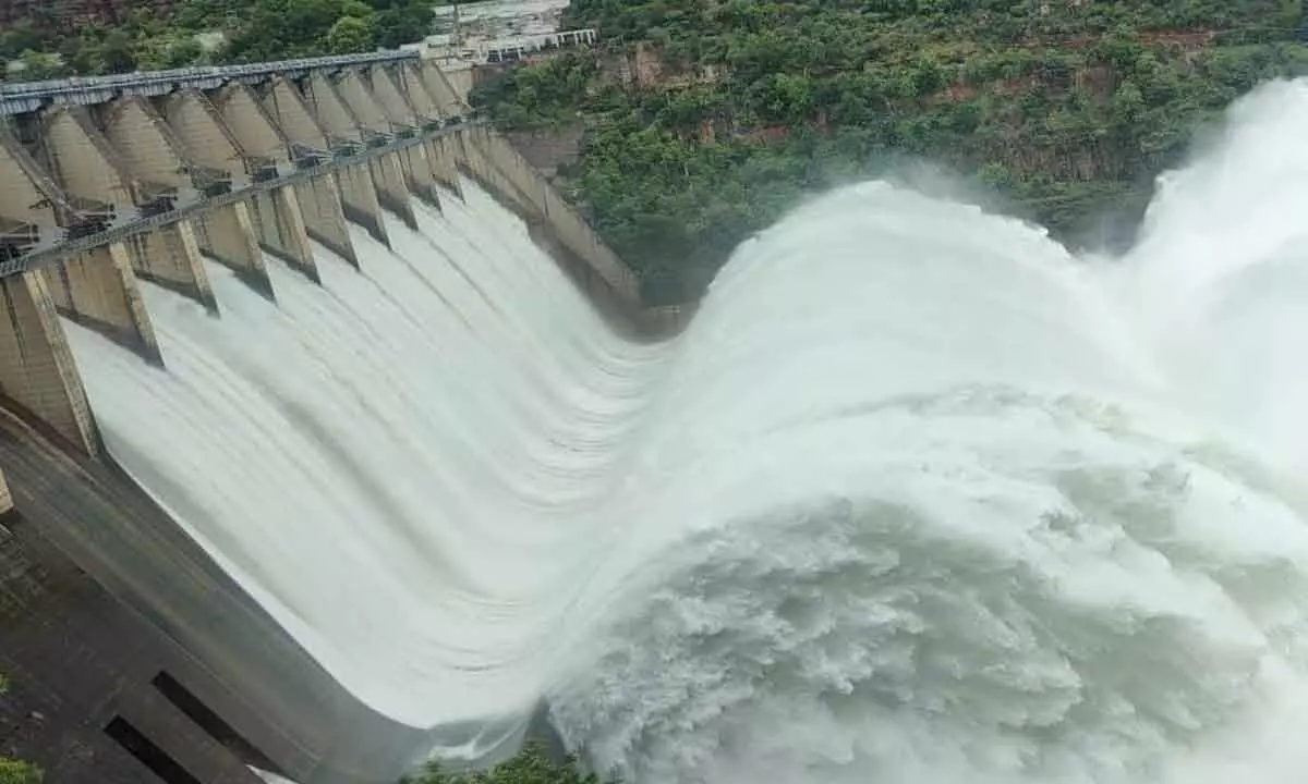 Water being released from Srisailam Dam on Thursday