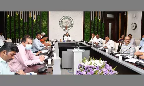Chief Minister Y S Jagan Mohan Reddy holds a review on agriculture and allied sectors at his camp office in Tadepalli on Thursday