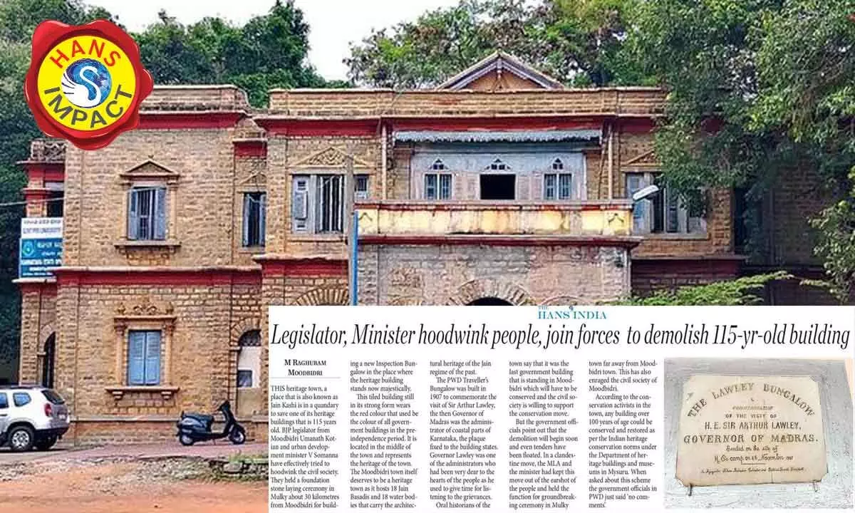 The Hans India report on Heritage Building of Moodbidri: CM office seeks response from officials concerned